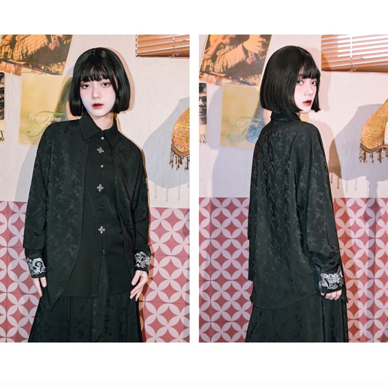 ✿New item! Very popular series! [Kokaisha --- Cloudflies Series] ★China style shirt★ Tops Embroidered long sleeve shirt Original Fake layered Cute