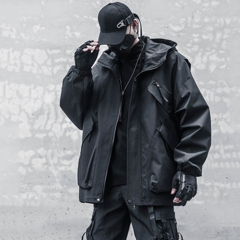 [WL Series] ★Jacket★ Outerwear with hood, unisex, men's black, easy to match with design.