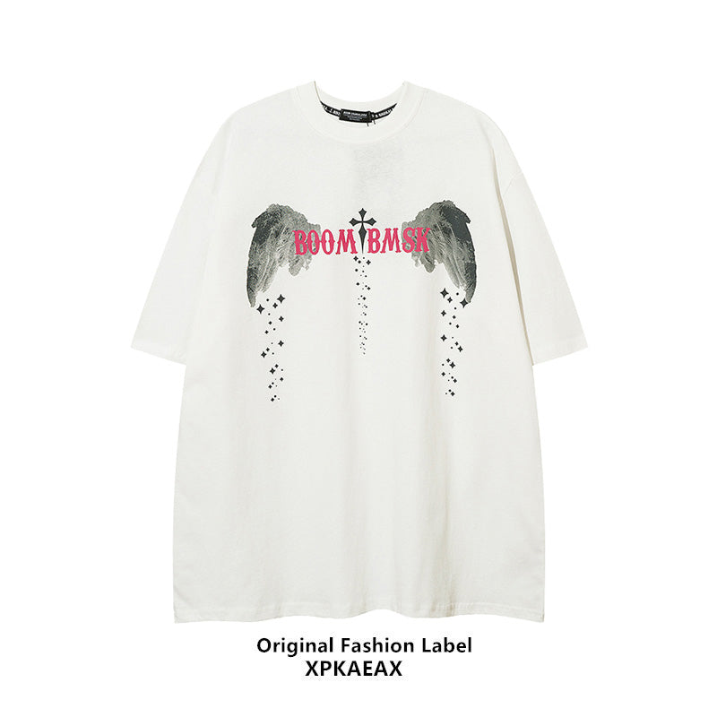 [XPKAEAX Series] ★T-shirt★ Tops Short Sleeve Wings Unisex Men's Women's Fashion Black White