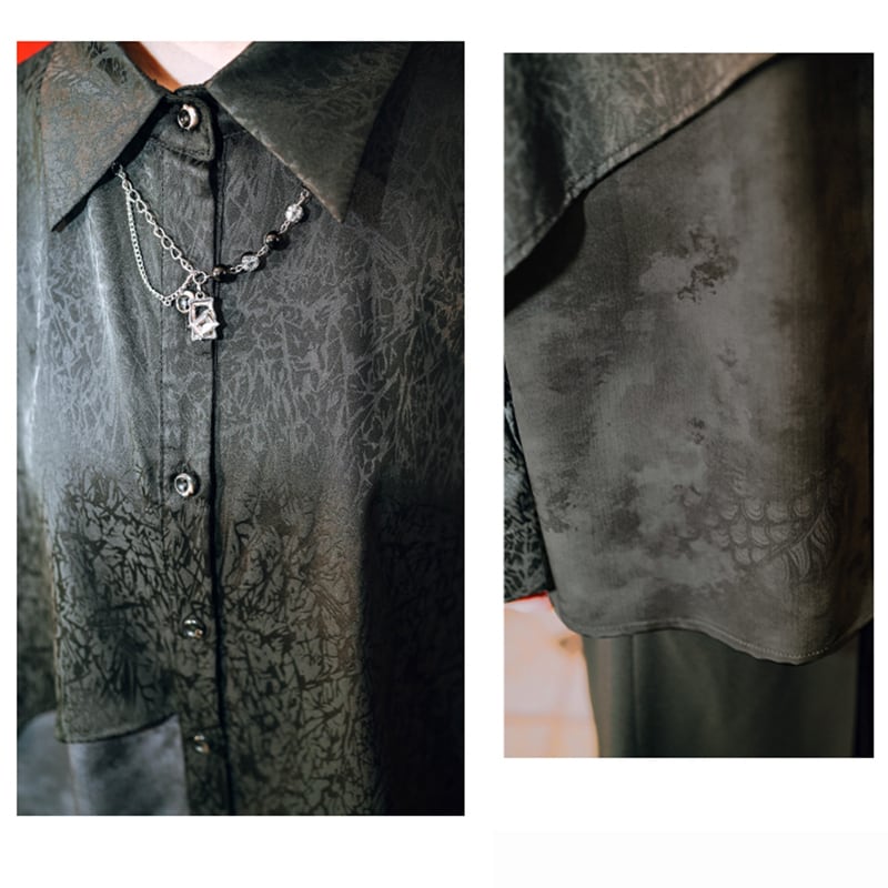 ✿New item! [Old Monster---Dragon Dyed Series] ★China Style Shirt★ Tops Long Sleeve Shirt Original Asymmetrical Unique Black Black