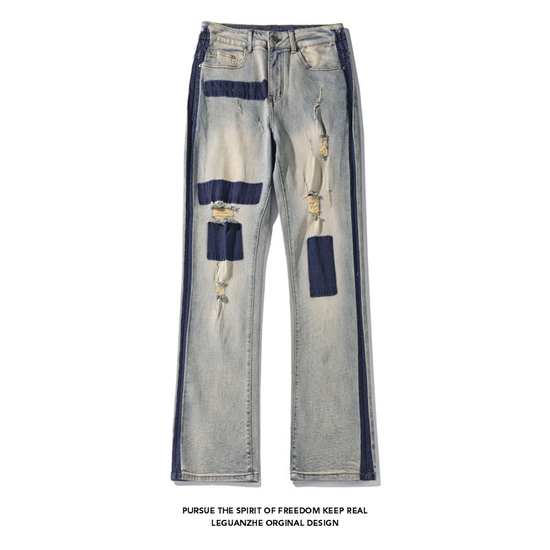 [BIGEMAN Series] ★Denim pants★ 2 colors Pants Bottoms Unisex Men's Distressed Fashion Black Blue