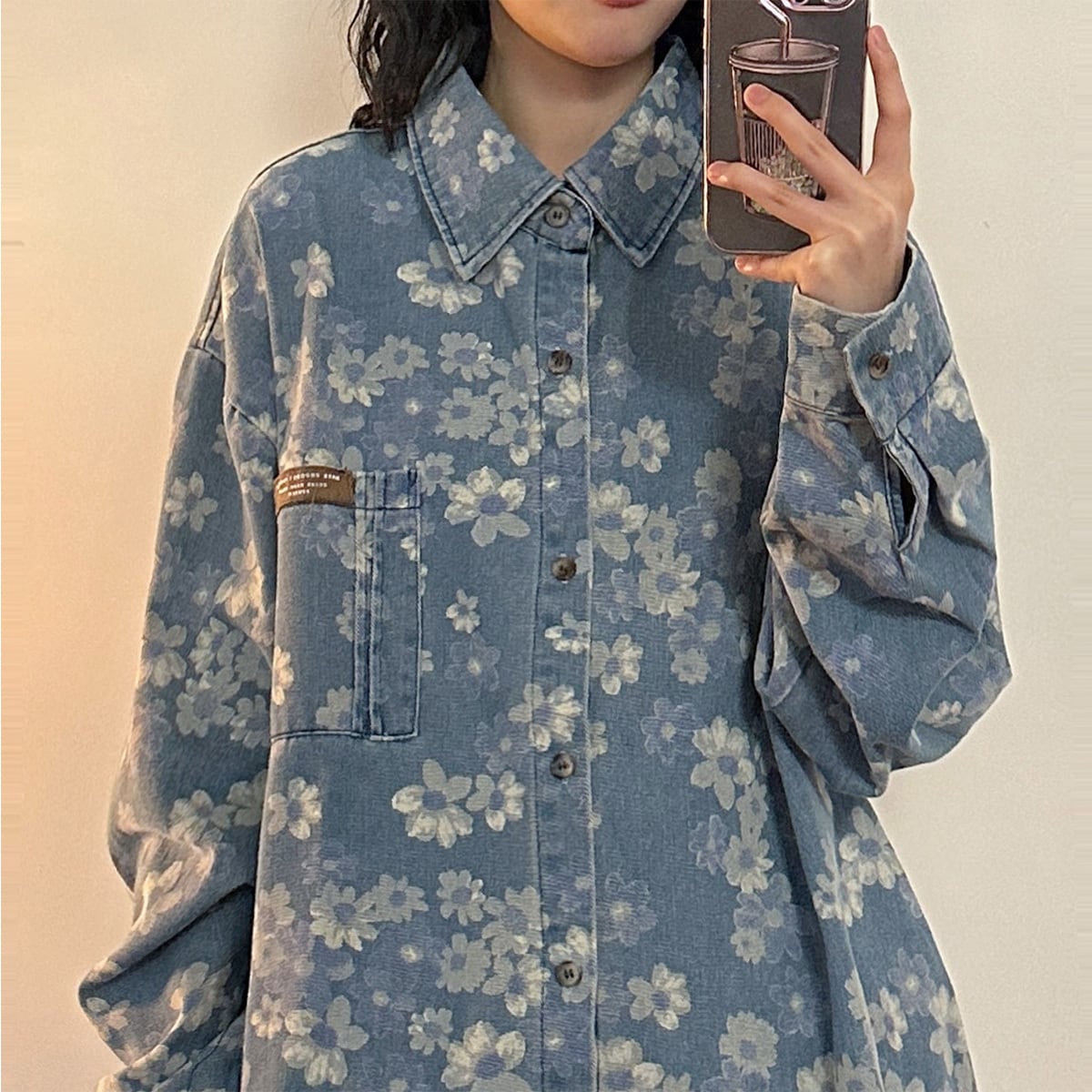 ✿New item! [UATONLINE Series]★Shirt★ Floral pattern shirt, long sleeve shirt, tops, unisex, men's blue, blue