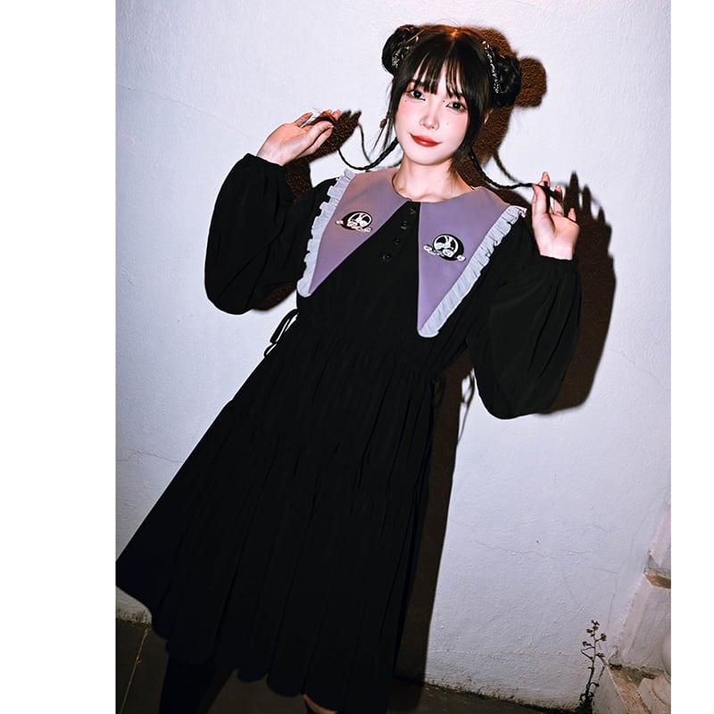 [Old Monster --- Rabbit Series] ★Chinese style dress★ Embroidery cute rabbit original black black cute SML