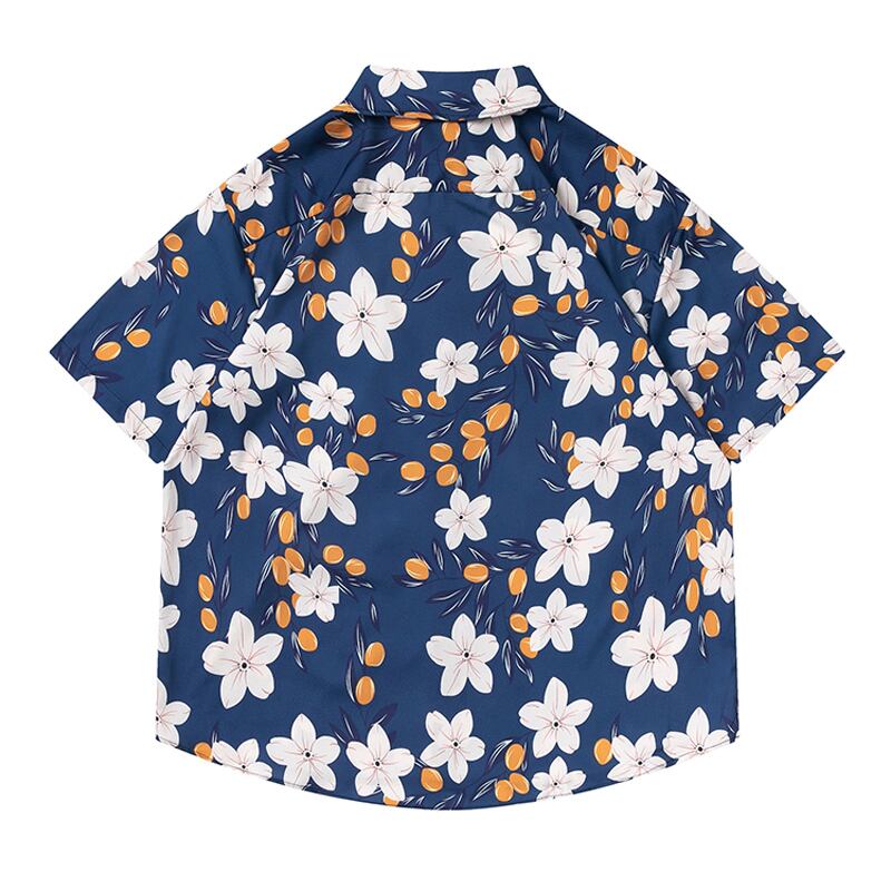 [TRAVEL ISSUANCE Series] ★Retro Shirt★ Floral Shirt 2color Blue or Black Print Unisex Men's Beach Travel Photography