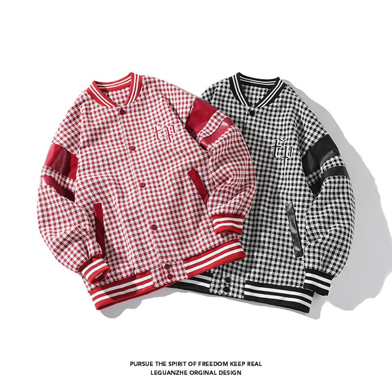 [BIGEMAN Series] ★Stadium jacket★ Plaid pattern 2color Unisex Men's Large size Black Red