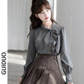 Load image into Gallery viewer, [GUIDUO Series] ★Shirt★ Tops, Long Sleeve Shirt, Plaid Pattern, Ladies, Improves Temperament, Ribbon, Cute, Date, Commuting
