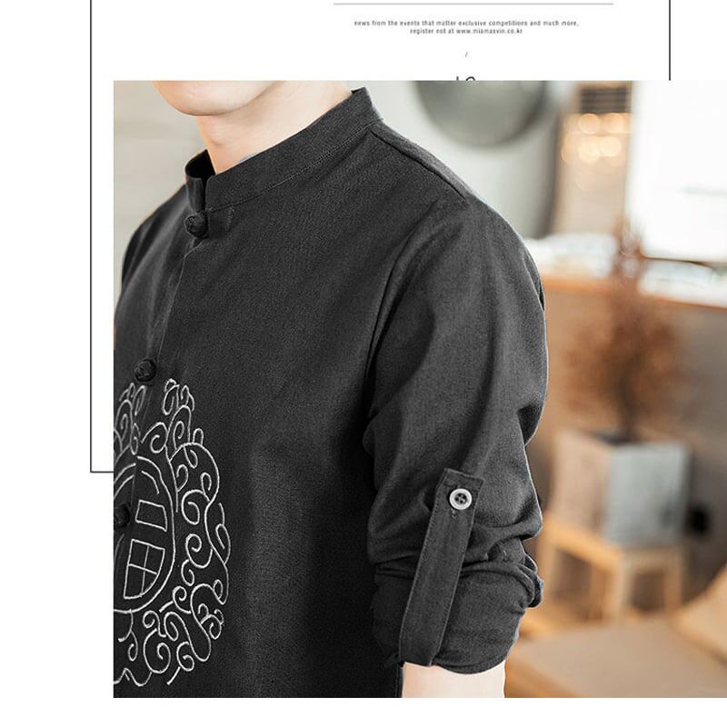 [Kusaboku series] ★China style shirt★ 5 colors Black Blue White Green Gray Tops Unisex Improved Tang suit Casual Large size