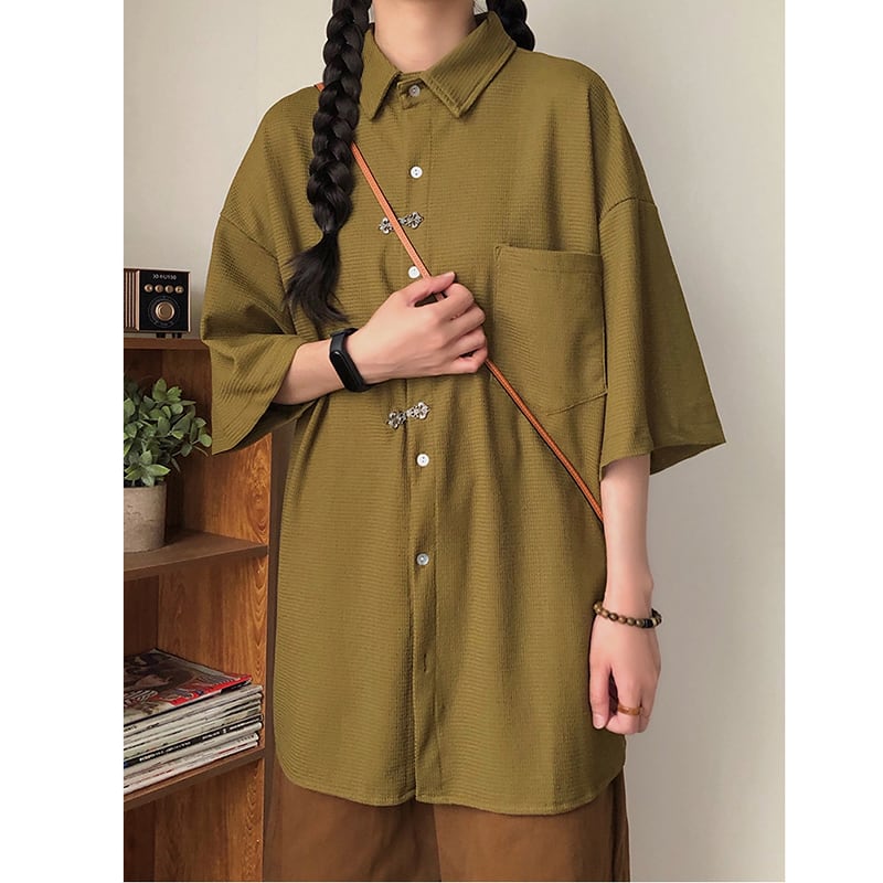 [KKTLL Series]★China Style Shirt★ Thin Medium Chinese Clothes Tops Unisex Men's Short Sleeve Shirt Casual