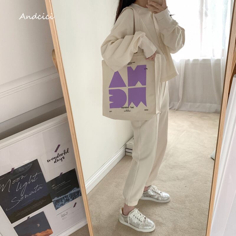 [Andcici series] ★Bag★ 5color tote bag canvas large capacity date commuting to school alphabet