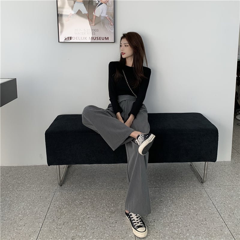 [Left Sister Series]★Gaucho Pants★ Casual Pants 2color Plain High Waist SML Slimming Fashion