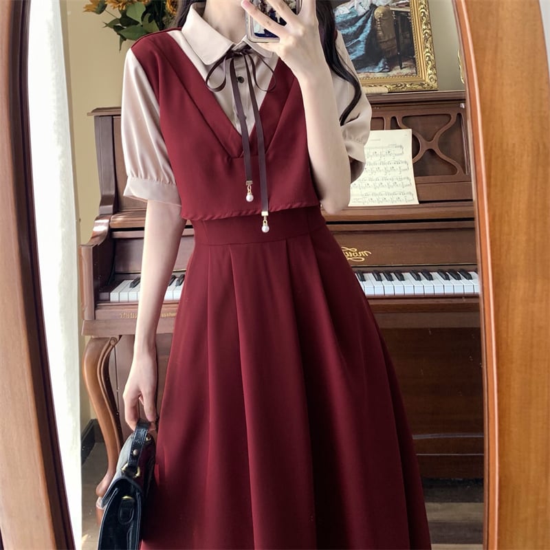 [Dong Xiaojie Series] ★One Piece★ Fake Layered 3color Large Size Brown Black Wine Red