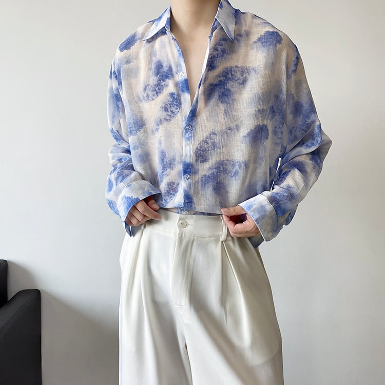 [ZHUIYI Series]★Shirt★ Tops, long sleeve shirt, floral pattern, unisex, men's, thin, cool, sun protection, cooling protection