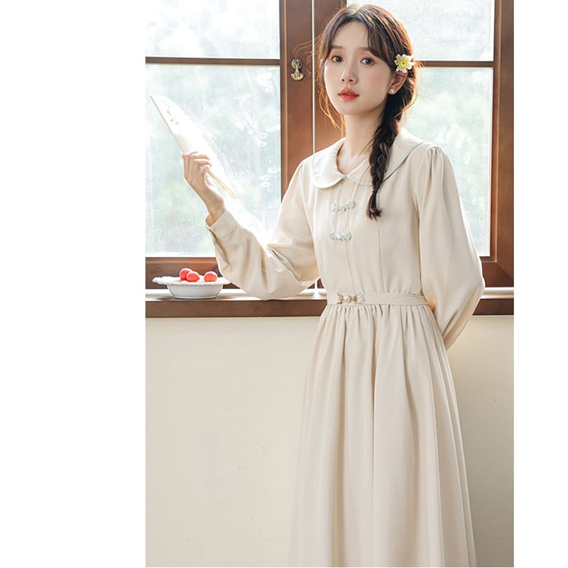 [Brown Girl Series] ★Chinese style dress★ Long sleeve dress, slimming, ladies, simple, commuting, date