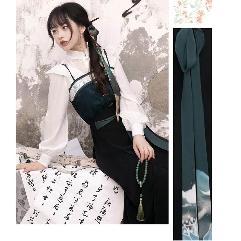 [Kaede bamboo --- one shade of green series] ★Chinese style setup★ 3-piece set Shirt + Vest + Maki skirt Chinese clothes