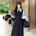 Load image into Gallery viewer, [Dong Xiaojie Series] ★One Piece★ 2color Ladies Fake Layered Navy Coffee Color Cute
