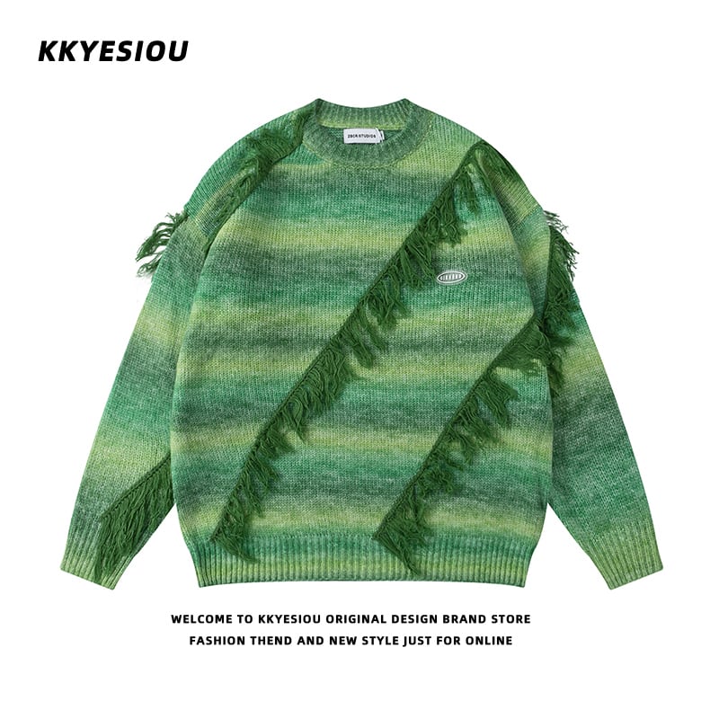 [KKYESIOU Series] ★Sweater★ 3color Tops Unisex Men's Color scheme Yellow Gray Green