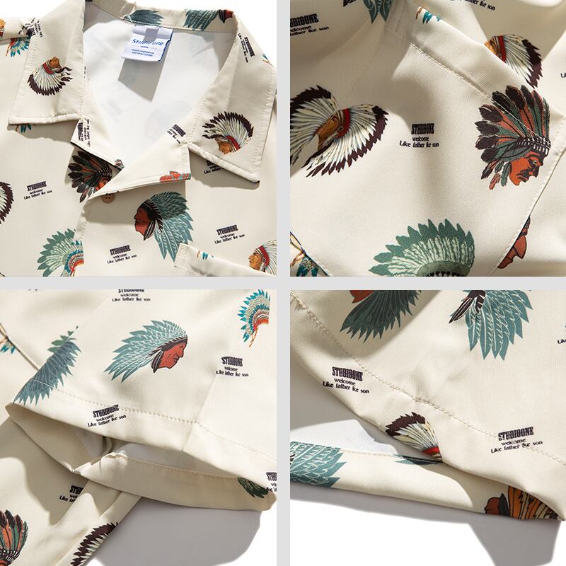 [WH Sensei Series] ★Floral Pattern Shirt★ 2color Tops Unisex Men's Aloha Shirt Summer Clothes Hawaii Beige Black