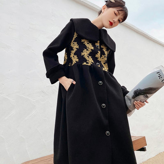 [First look series] ★China style coat★ Long coat outerwear coat cute black gold black SML