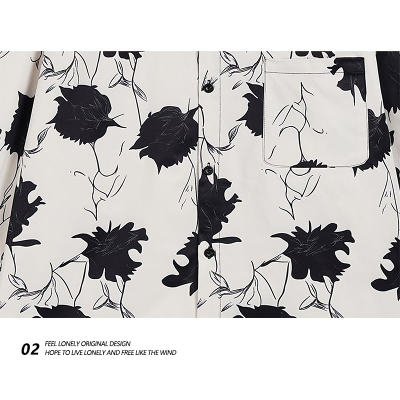 [Feel lonely series] ★Long sleeve shirt★ 2color tops floral pattern shirt unisex men's black white