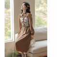 Load image into Gallery viewer, [Shukunsho series] ★China style dress★ 2color fake layered ladies cute retro autumn clothes black coffee color
