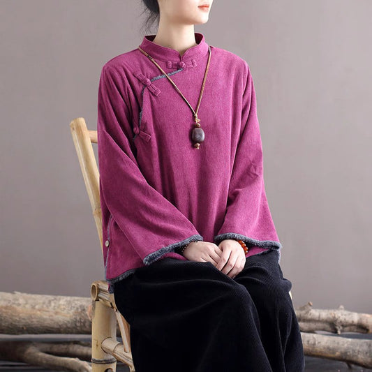 [LIANSHANG series]★China style tops★ 2color corduroy brushed lining thick retro blue purple