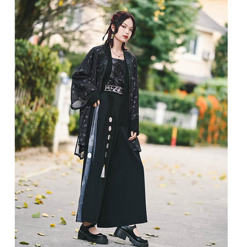 [Old Monster --- Rabbit Series] ★China style happi coat★ Tops Chiffon Thin Black Black Summer clothes Easy to match