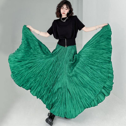 [YIDAO Series]★Skirt★ 3color Bottoms Green Gray Black Long Skirt Improves Temperament