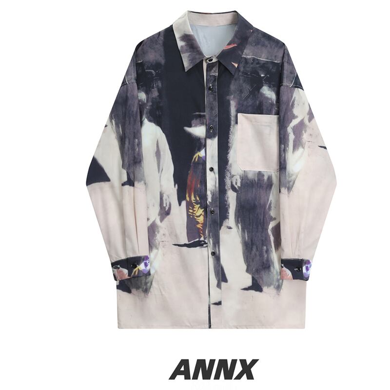 [ANNXstudio series] ★Long length shirt★ Long sleeve shirt Shirt Tops Oil painting style Unique thin outerwear