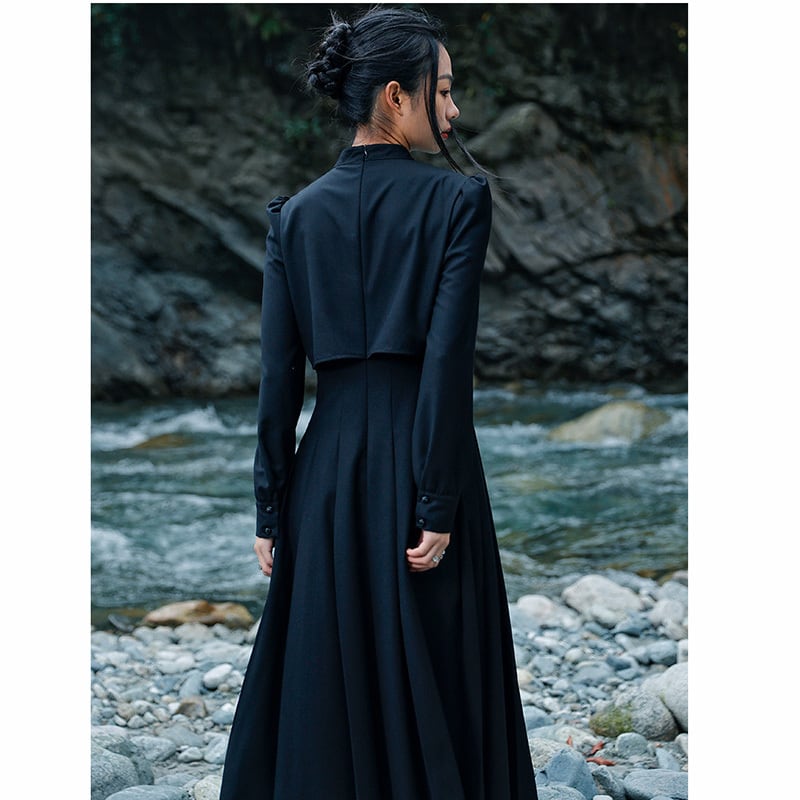 [Big Blue Dragon Series] ★China style dress★ Faux layered retro black black design