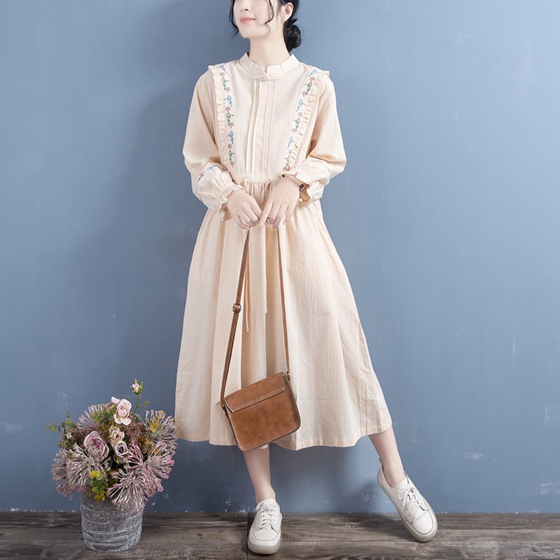 [Qing Series]★Chinese style dress★ 5color embroidery Improves temperament White Apricot Green Purple Orange