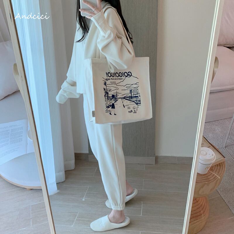 [Andcici Series]★Bag★ 2color tote bag, canvas bag, large capacity, date, commuting to work, school, cute, ladies, easy to match