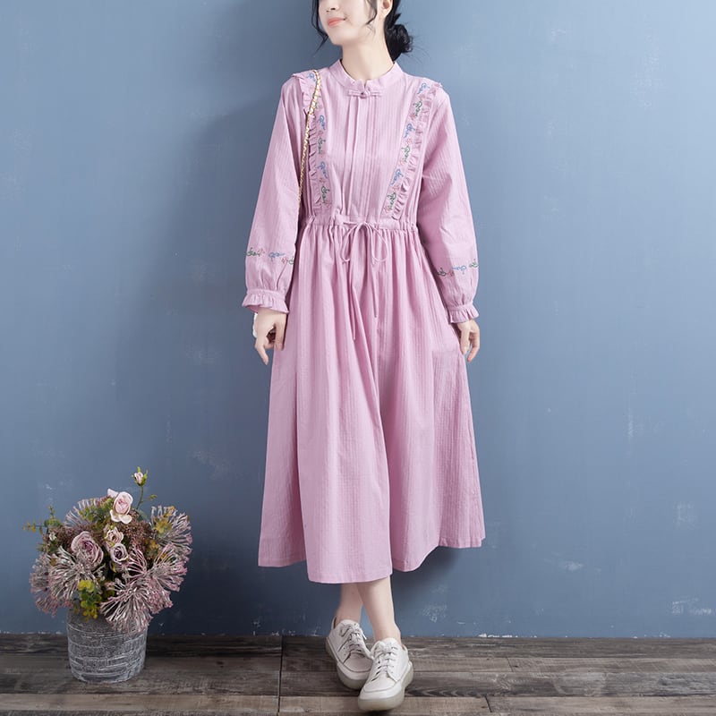 [Qing Series]★Chinese style dress★ 5color embroidery Improves temperament White Apricot Green Purple Orange