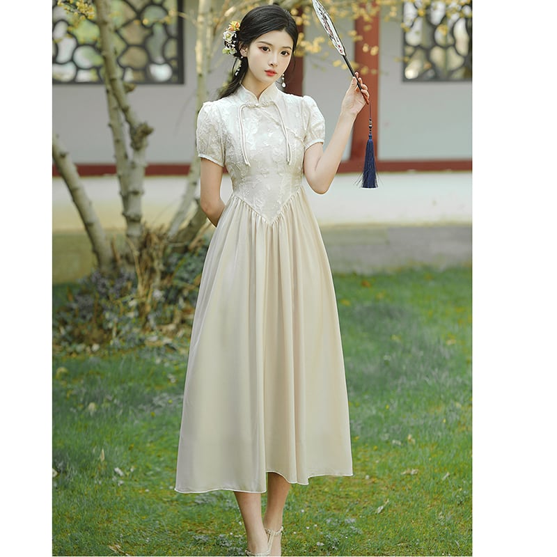 [Queen Series] ★China-style dress★ Improved cheongsam dress Designed Short sleeves Slimming SML XL