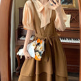 Load image into Gallery viewer, [Dong Xiaojie Series] ★Dress★ Large Size Faux Layered Ribbon Switching Short Sleeve Brown
