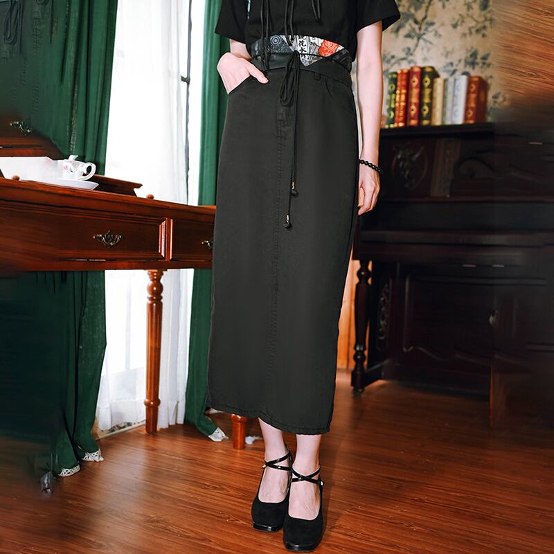 [Kokaisha---Kyouka Suigetsu Series]★China style skirt★Bottoms Black Black Plain Easy to match