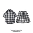 Load image into Gallery viewer, [BIGEMAN Series]★Setup★ Shirt + Shorts 2color Unisex Men's Large Size Plaid Pattern Blue Black Gray
