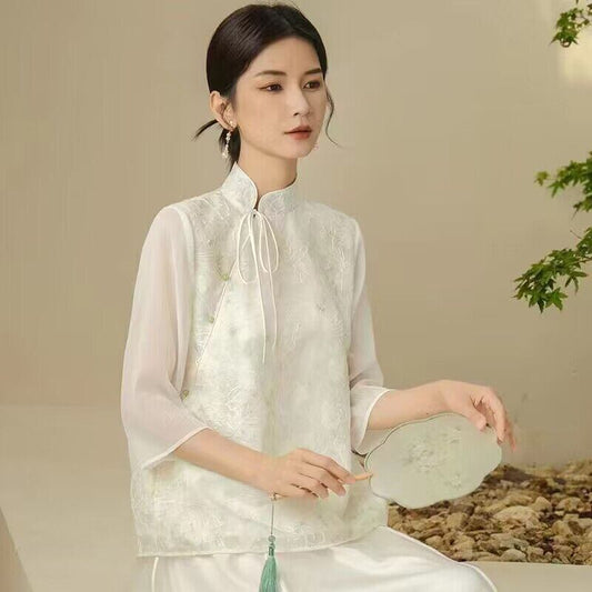 [Creative Series]★Chinese Style Shirt★ Short Sleeve Shirt Summer Clothes Elegant Chinese Clothes Tang Suit Retro S M L XL