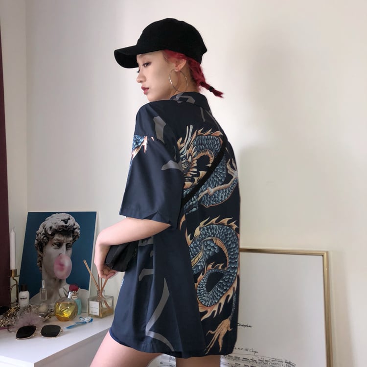 [Yuan Xiaoji Series] ★China style shirt★ Tops 2 colors Red or blue Dragon pattern Dragon pattern Loose fitting Unisex Couple clothes