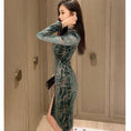 Load image into Gallery viewer, [Gakuya Series] ★China-style dress★ Improved cheongsam dress, velvet, long sleeves, mini length, slit
