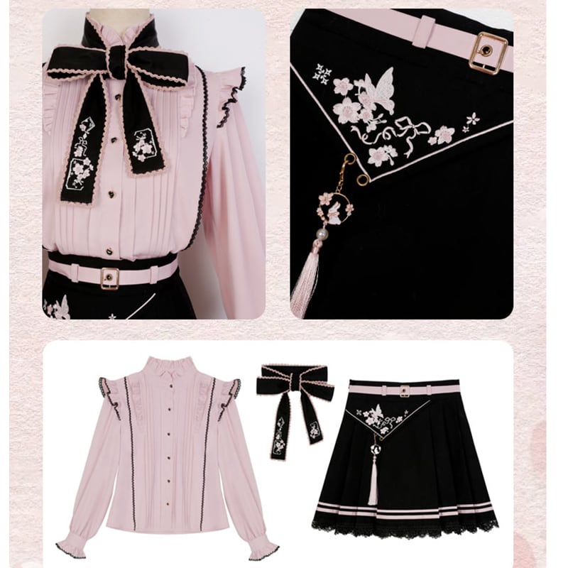 [Kanru First Series] ★Chinese style setup Single item order★ Shirt or Skirt Lolita Cute Pink Black