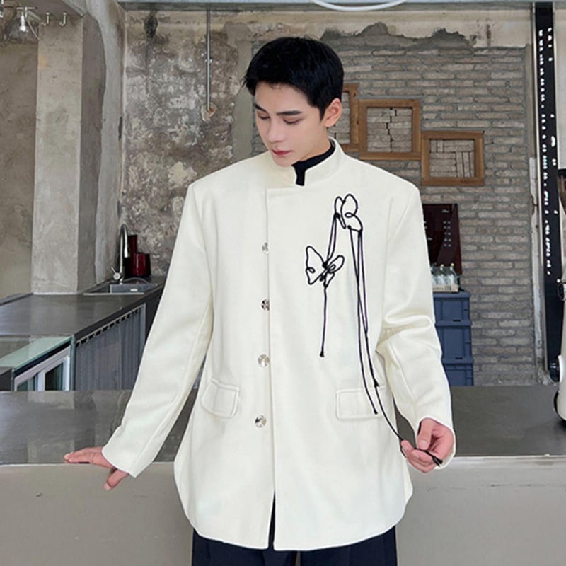 [Illustrated series] ★China style jacket★ 2color outer butterfly unisex men's black beige ML XL