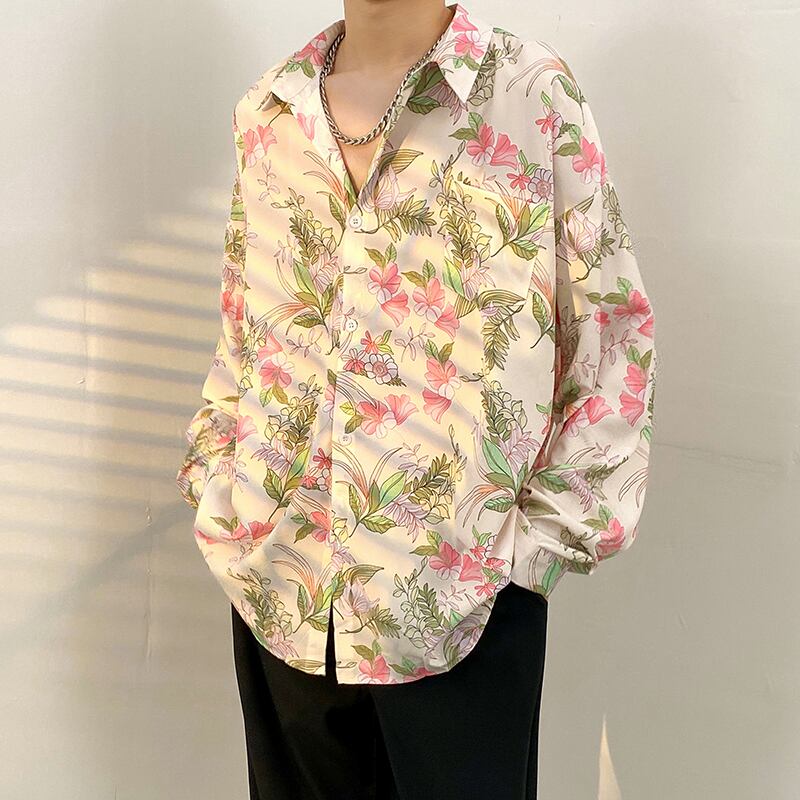 【入画シリーズ】★シャツ★ トップス 2color 男女兼用 メンズ 花柄シャツ 春服 M L XL 2XL 3XL ブルー グリーン