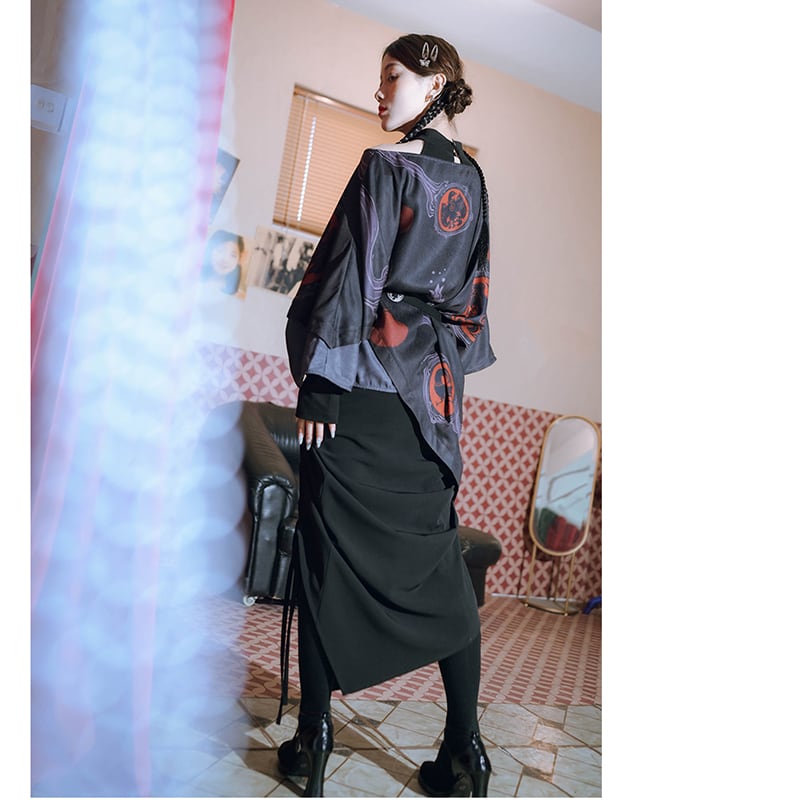 [Kokaisha---Kiran Series] ★China style skirt★ Bottoms Easy to match Original slimming black Black