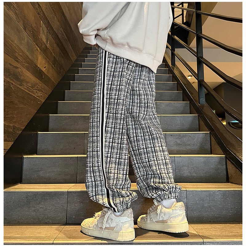 [BIGEMAN Series] ★Casual Pants★ Brushed lining 2color Bottoms Pants Unisex Men's Large Size Plaid Pattern