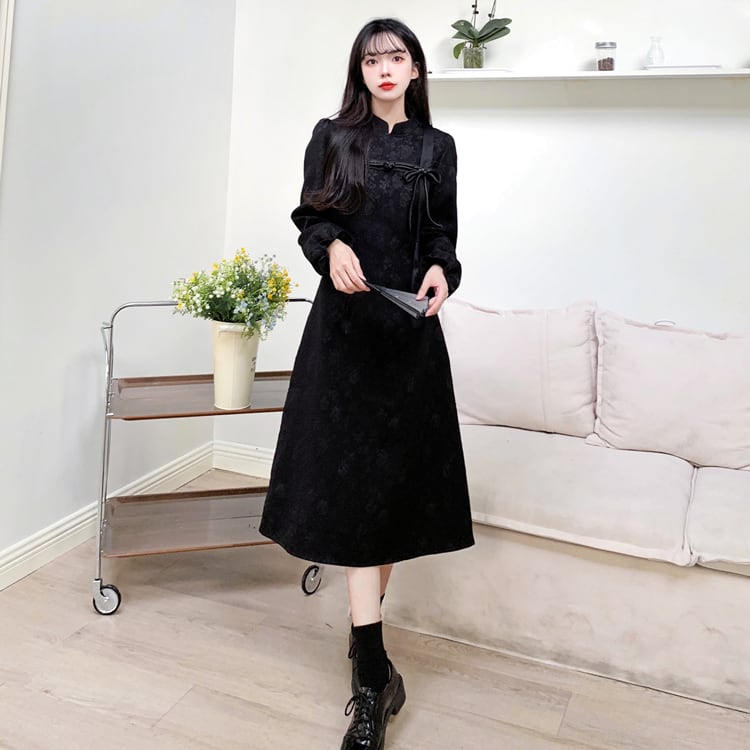 [Dong Xiaojie Series] ★Chinese style dress★ Large size Chinese clothing Black Black Cute Improved cheongsam dress