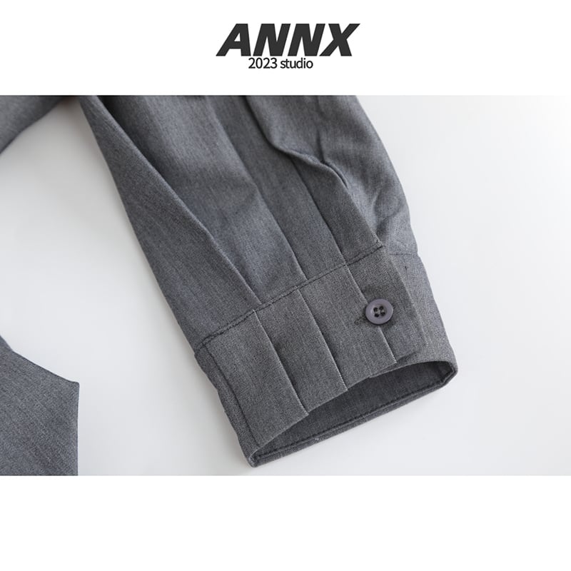 [ANNXstudio series]★Shirt with tie★ Shirt Long sleeve shirt Tops Casual Loose Gray Gray