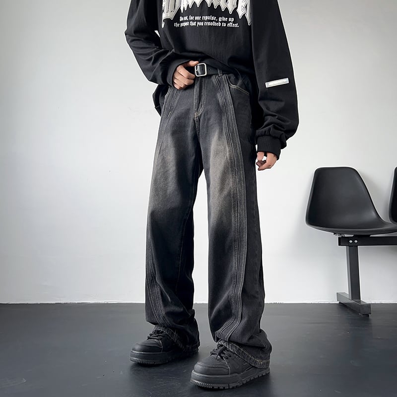 [V37 Series]★Denim pants★ 2color bottoms pants unisex men's gradation black blue