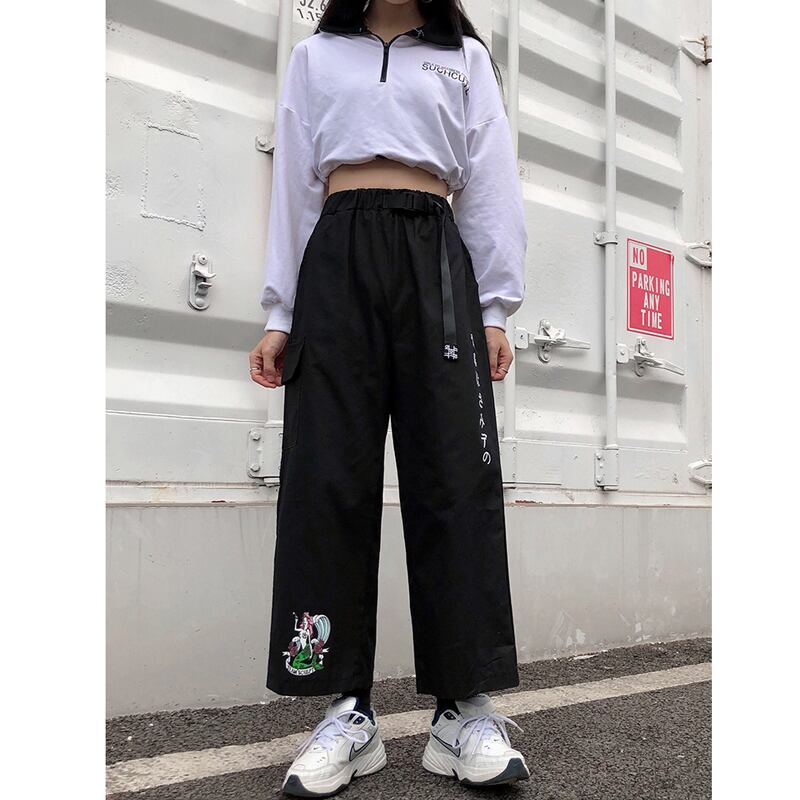 [Modern People Series]★Pants★ 3 types available to choose from Bottoms Cartoon pattern Black Black Harajuku style SML XL 2XL