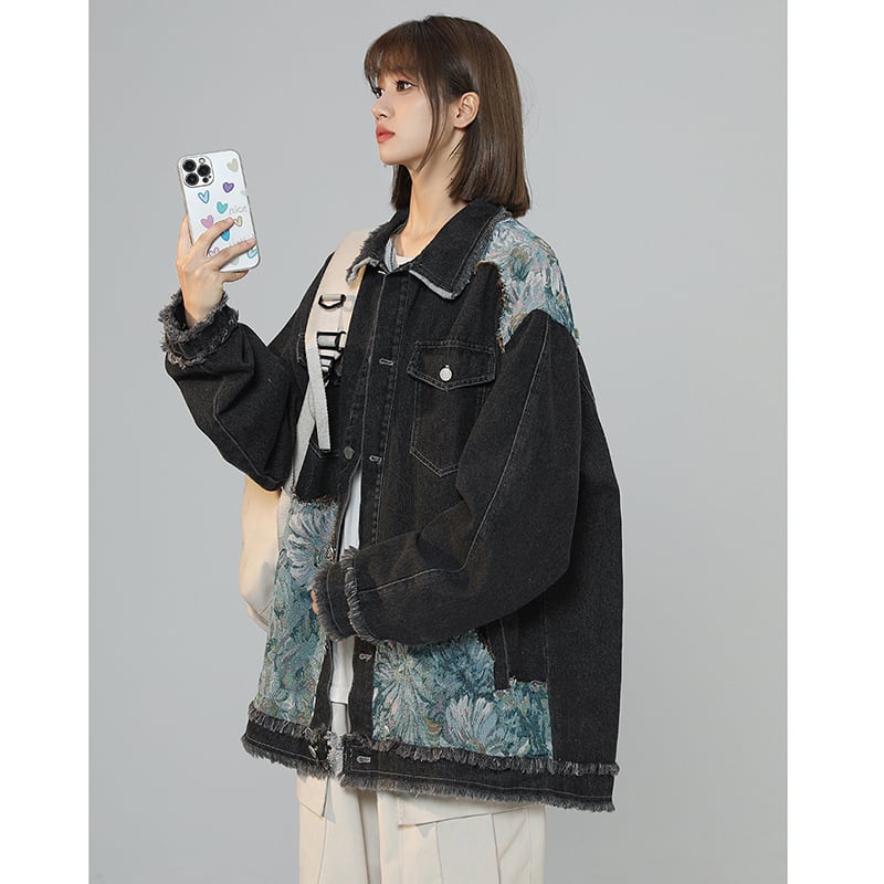 [SENSU Series] ★Jacket★ Outerwear 2color Unisex Men's Oil Painting Style Switching Black Blue