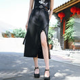 Load image into Gallery viewer, [Kokaisha---Hikimai Series] ★Denim skirt★ 2color bottoms with belt and slit black blue
